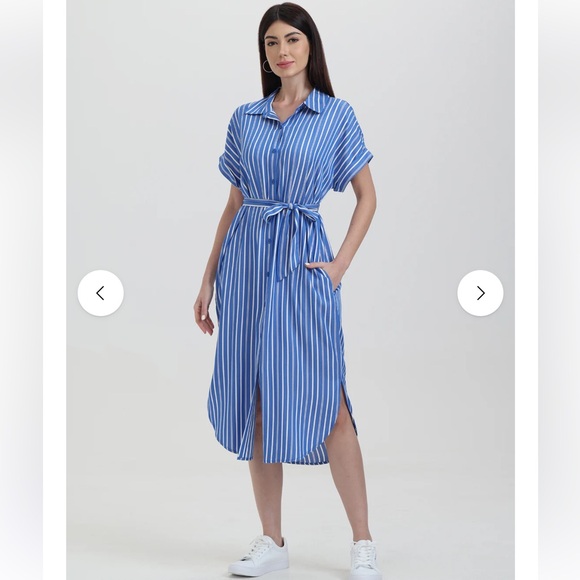 89th & Madison Dresses & Skirts - 89th & Madison Blue Striped Midi Dress
